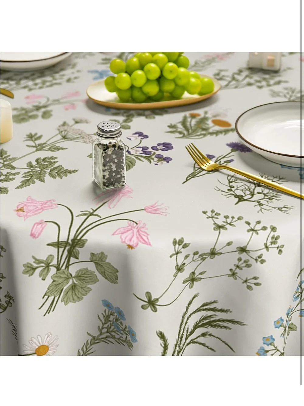 NEW Horaldaily Spring Tablecloth 90” Round Watercolor Wildflowers Herbs Washable